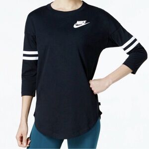 Nike Black 3/4 Sleeve Women's Athletic Tee with White Stripes